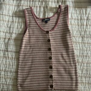 Light Pink, cream, and tan striped tank with buttons.